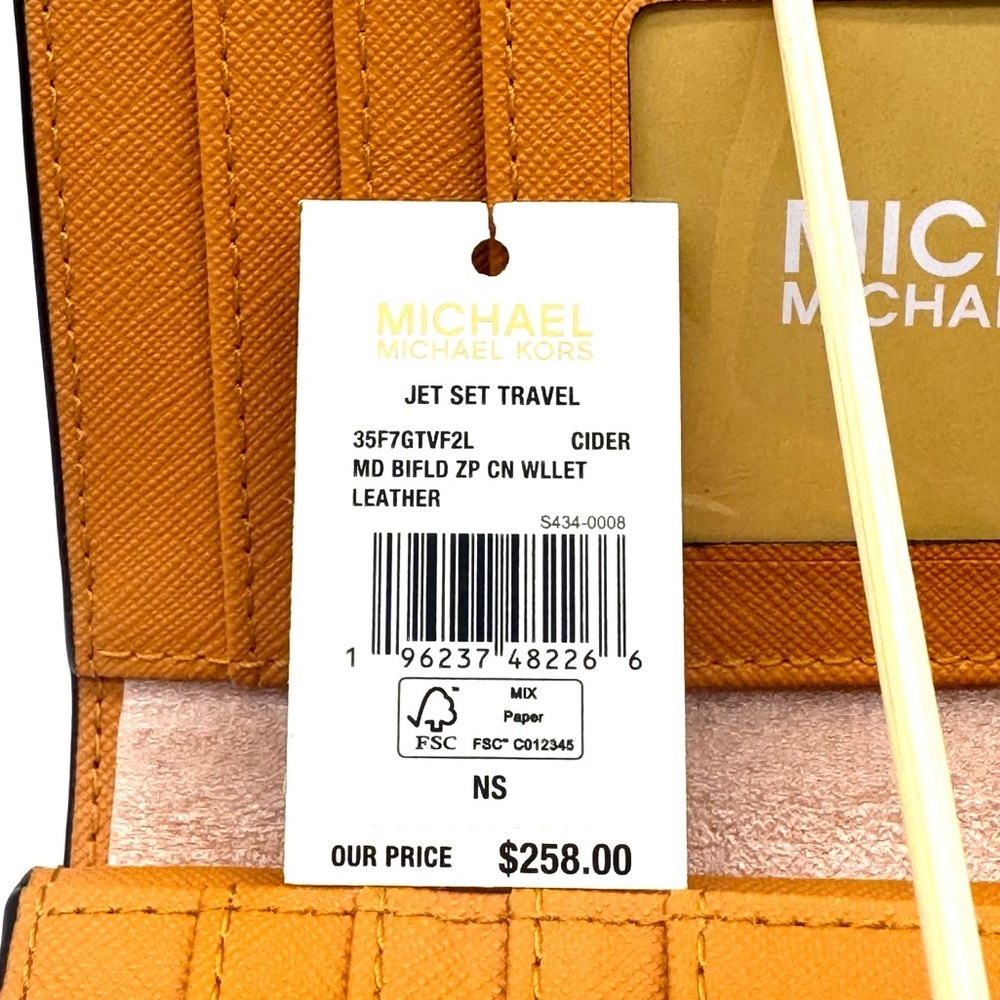 Michael Kors Medium Jet Set Travel Zip Chain Bifold Wallet Leather Cider - Picture 9 of 9